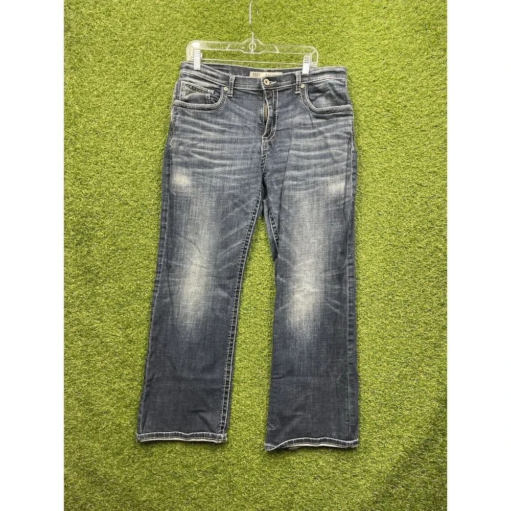 BKE Jeans Mens 34R Tyler Bootleg Dark Wash Buckle Stretch Denim Y2K Workwear